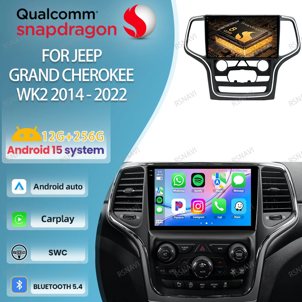 

Car Radio Android 15 For Jeep Grand Cherokee WK2 2014 - 2022 Qualcomm Viedo Player DSP Stereo Multimedia GPS Autoradio Head Unit