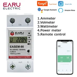 WiFi inteligentny pobór mocy licznik energii kWh woltomierz 90-250V Din pilot zdalnego sterowania przełącznik inteligentne życie Tuya Alexa Google Home