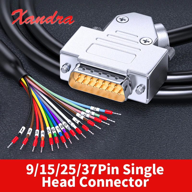 Conector de Codo DB9/DB15/DB25/37 Pines de Una Sola Cabeza, Cable de 26AWG con Doble Blindaje, 9 Pines DB15 DB25 DB37 con Terminal de Número Digital