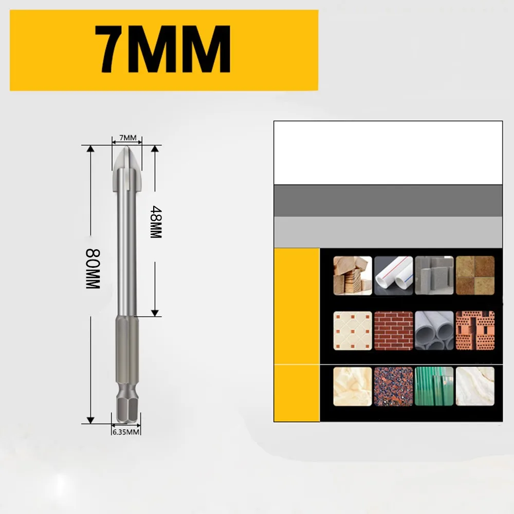 3/4/5/6/7/8/10/12mm Cross Hex Tile Bits Glass Ceramic Concrete Hole Opener Alloy Triangle Drill Efficient Drilling Tool