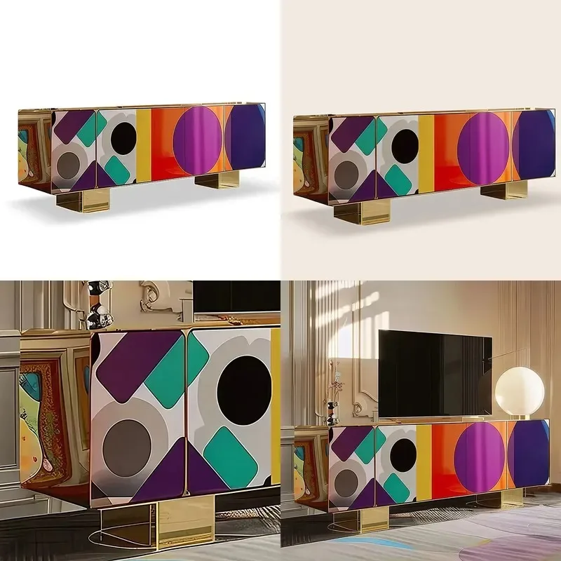 handmade solid wood retractable decorative painted TV cabinet can be customized modern design living room locker