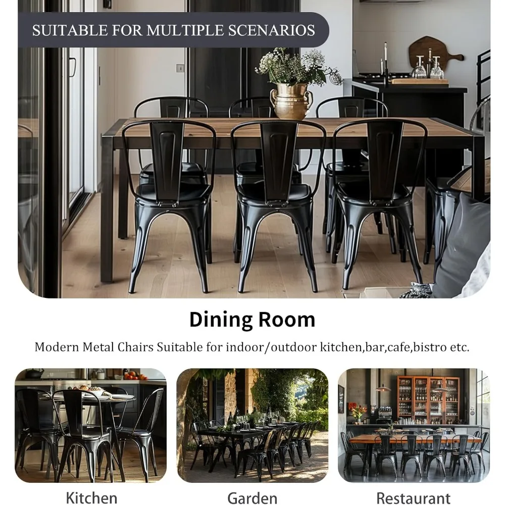 Metal Dining Chair Set of 4 Stackable Indoor Outdoor Industrial Vintage Chairs Bistro Restaurant Kitchen Cafe Side Chairs Matte image 6