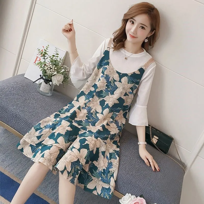 Pregnant Women's Summer Dress 2023 New Maternity Dress Set Chiffon Skirt Spring Loose Top Mid length Maternity Dress LE995