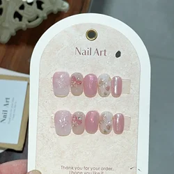 10pc Cute Sweet Short Square Press on Nails Mini Flowers Butterfly False Nails Full Over Gradient Pink Fake Nails Tip for Girls