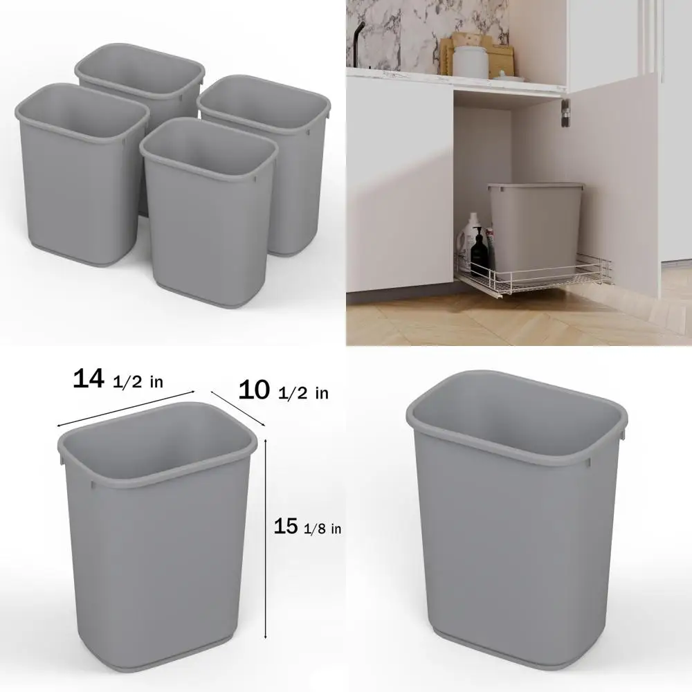 

Серый прямоугольный мусорный бак, вместимость 28 литров, 7 галлонов, 4 упаковки, большая вместимость, кухонный офисный контейнер для переработки