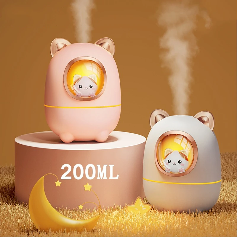 200ml Cartoon Kitty Ultrasonic Air Humidifier USB Aroma Essential Oil Diffuser with LED Light For Home Room Humidifier Diffuser