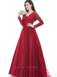 Elegant Deep V Sequins Wedding Dress for Women Red Sexy Long Sleeve Dress Evening Party Maxi Dresses Vestidos De Fiesta