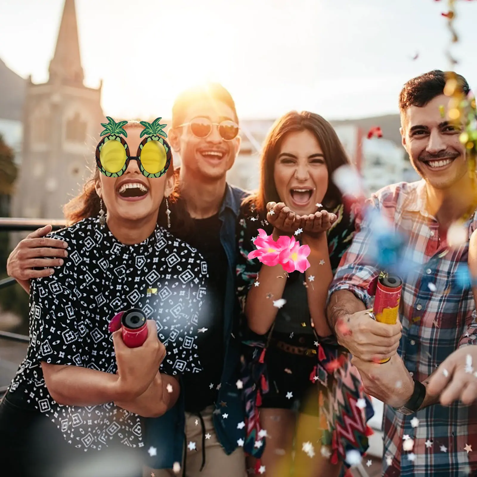 

5pcs Flower Garland Set Pineapple Eyeglasses Light Weight Party Decor Fun Props Hawaiian Headdress Bracelet Dancing Celebration