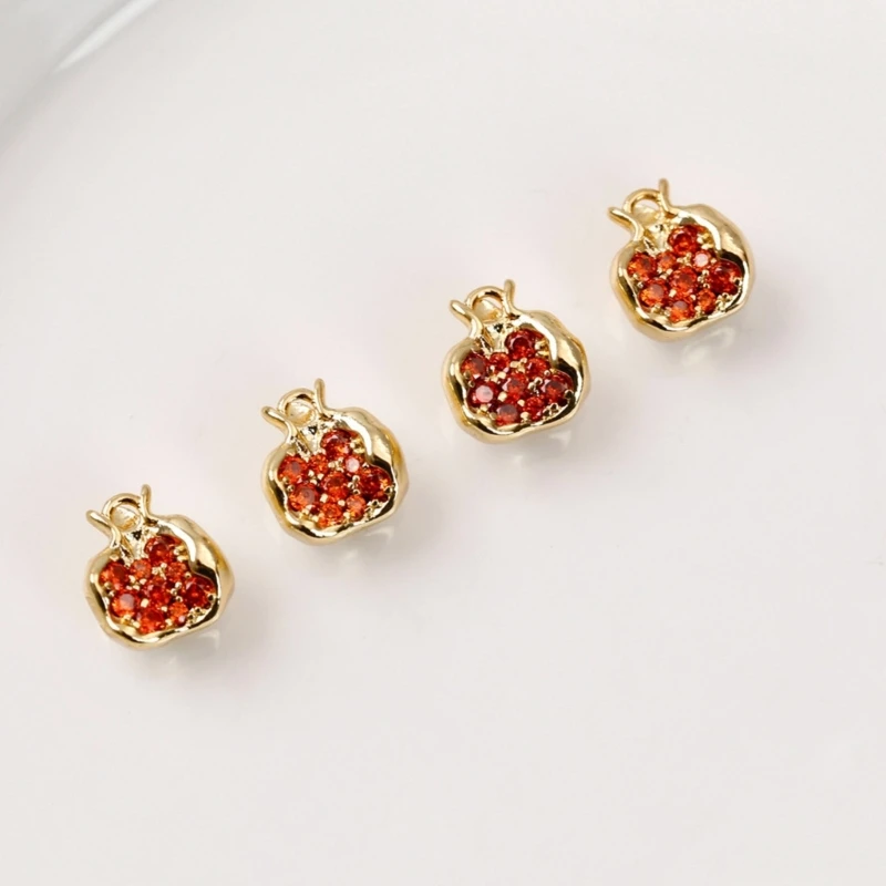 Set of 5 Cherry/Pomegranate Pendants with Sparkling Zircon Stones Fruit Charm for Bracelets Necklaces Jewelry Findings F3MD