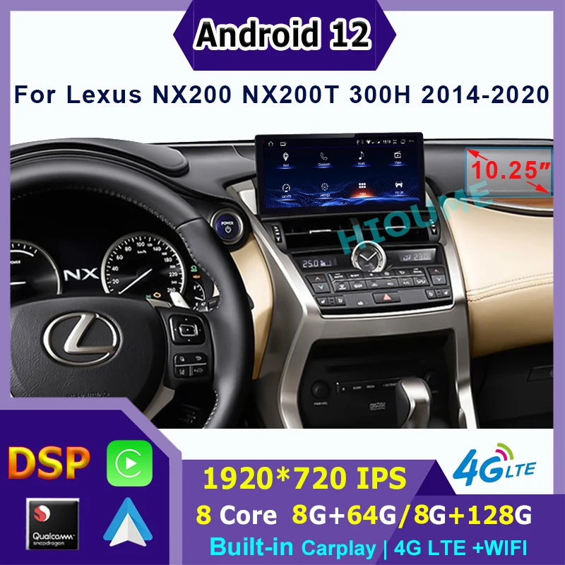 Snapdragon Android 12 Car Navigation Multimedia Player 8+128G For Lexus NX NX200 NX200T 300h 2014 -2020 CarPlay Autoradio Stereo