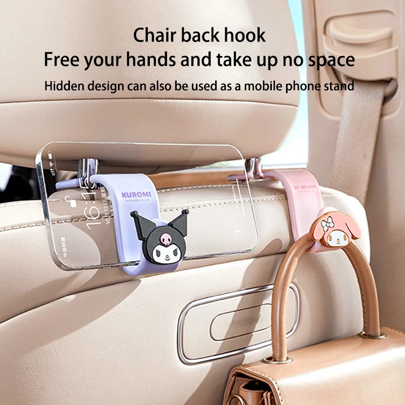 Kawaii Sanrio Car Headrest Hook Hello Kitty Kuromi Melody Auto Back Seat Organizer Hanger Bag Holder Vehicle Accessories