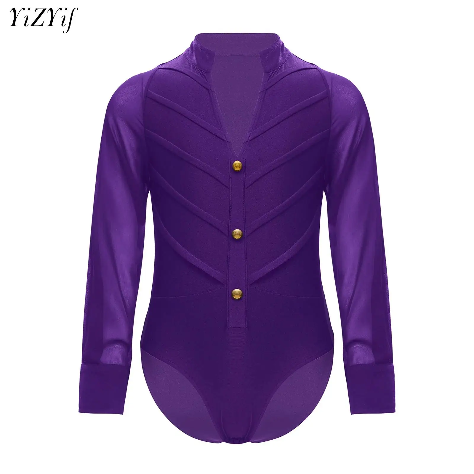 

Kids Boys Latin Jazz Dance Leotard Shirt Bodysuit Top Long Sleeve Stand Collar Gymnastics Figure Skating Ballroom Chacha Costume