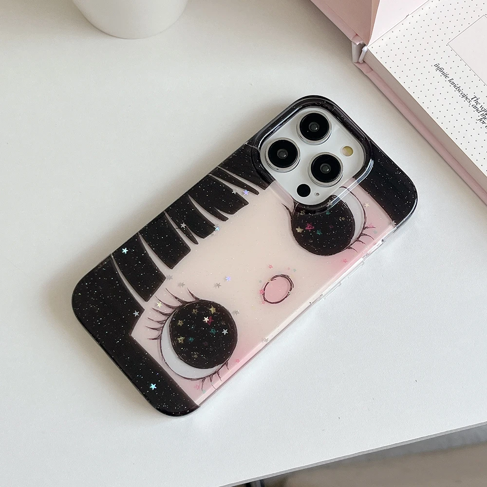 Cartoon Anime Glänzende Augen Niedliche Handyhülle für iPhone 17 16 15 14 13 18 Pro Max Mädchen Glitzernde Große Augen Rückseiten-Handyhülle Capa – Detail 3