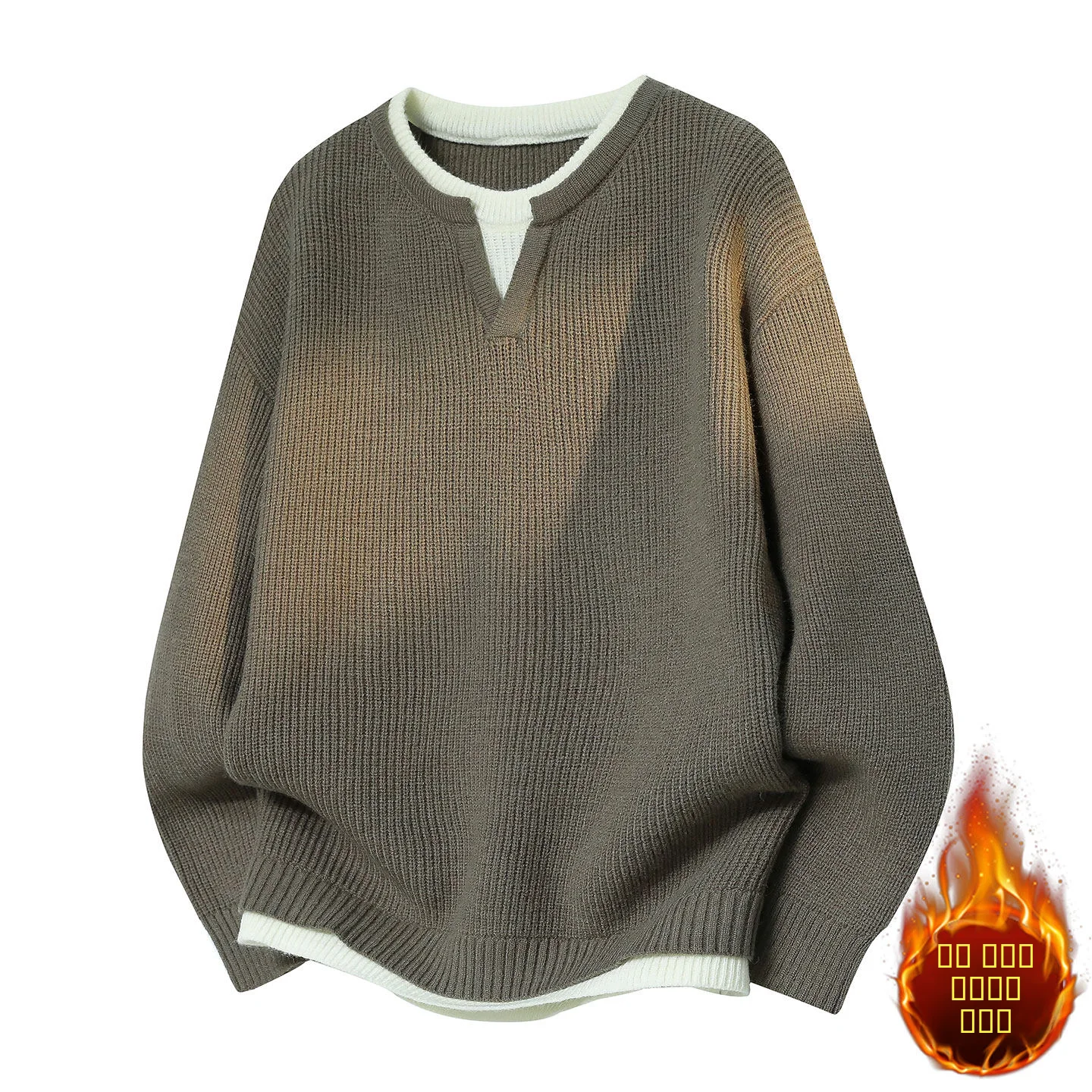 

Thiened Fce Knitted Hooded Sweater Jaet Casual Henry Collar Warm Lightweight Winter Outerwear for Young Men