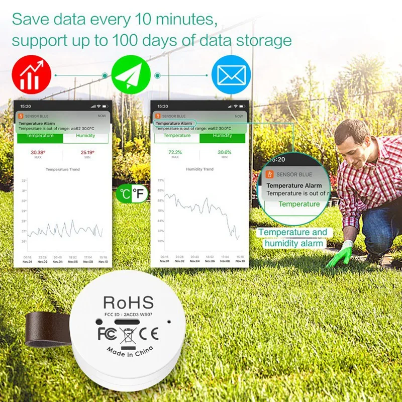 Imagem -03 - Termômetro sem Fio Bluetooth ao ar Livre Temperatura e Umidade Smart Home Sensor Branco Peça