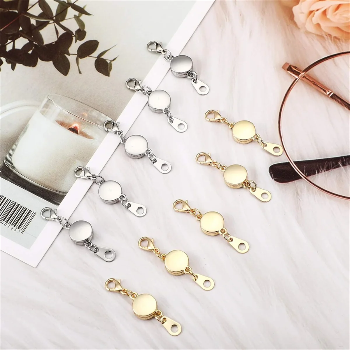 12 Pieces Locking Magnetic Jewelry Clasp Round Necklace Clasp Closures Bracelet Extender for Jewelry Making