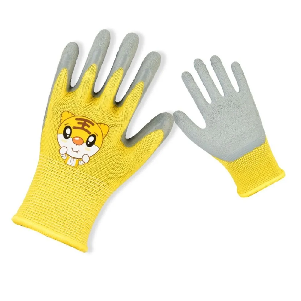 Yellow Non-Slip Kid Gardening Gloves Breathable Animal Pattern Garden Work Gloves  Collect Seashells Children Protective Glove