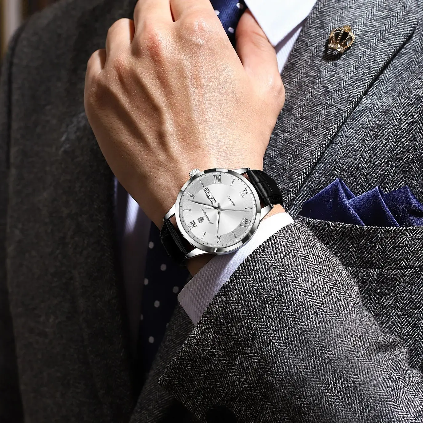 POEDAGAR Business Fashion Men's Watch Date Week Waterproof Luminous Leather Man Watch High Quality Casual Quartz Watches For Men