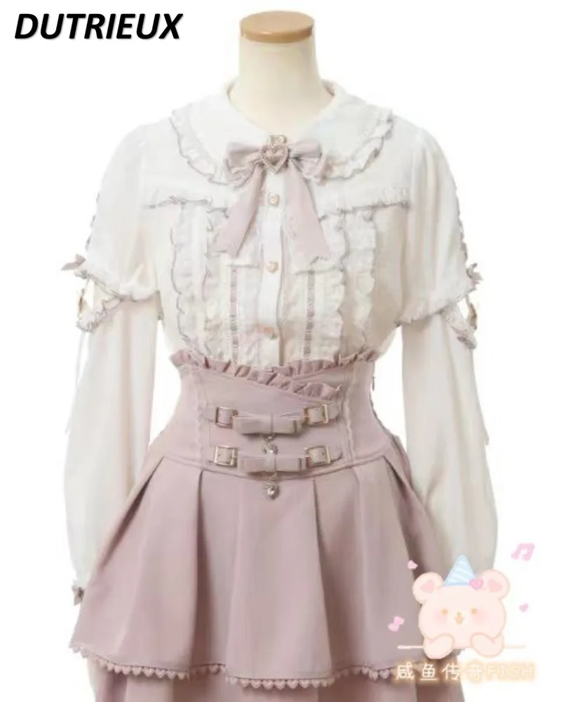 봄과 가을 새로운 진주 레이스 사랑 수 놓은 탑 분리형 긴 소매 광산 시리즈 대량 생산 달콤한 귀여운 셔츠