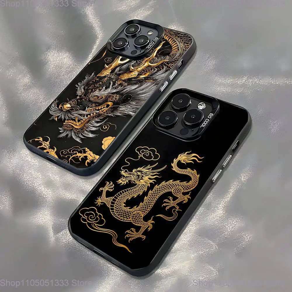 

Luxury Dragon Totem Phone Case For iPhone 16,15,14,13,12,11,Pro,XS,Max,Plus,Mini,SE Black Candy Matte Shockproof Cover