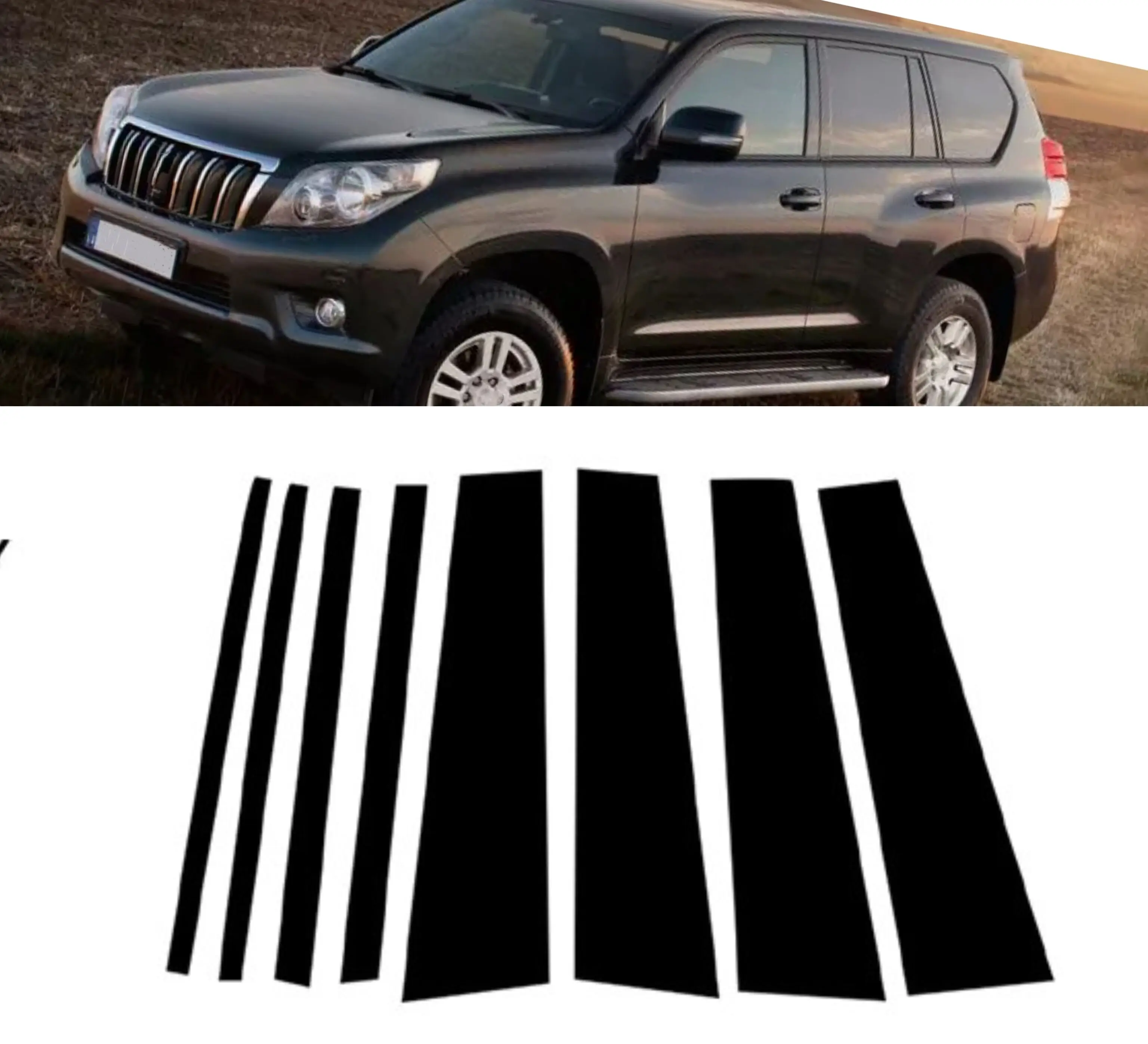 

Glossy Black Pillar Posts Fit For Toyota Land Cruiser Prado J120 2003-2007 2008 2009 Door Window Trim Sticker Molding Cover Set