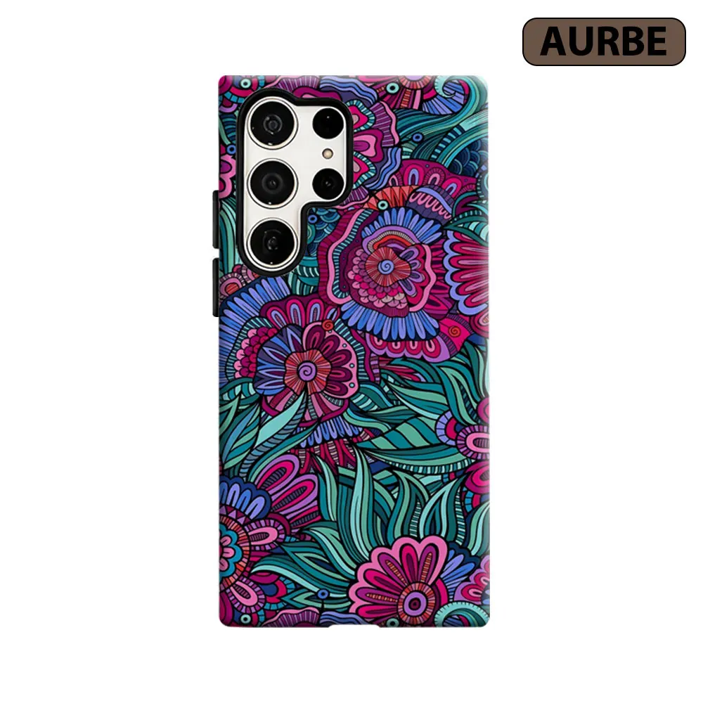 Aurbe Phone Case For Samsung Galaxy S26 S25 S24 S23 Ultra Plus HD Hard Bohemian Blooms Double Layer Film Cover