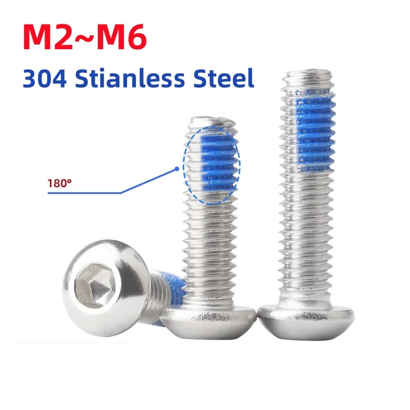 Din7380 M2 M2.5 M3 M4 M5 M6 304 Stianless Steel Hexagon Hex Socket Button Allen Bolt Half Coated Blue Glue Dispensing Screw