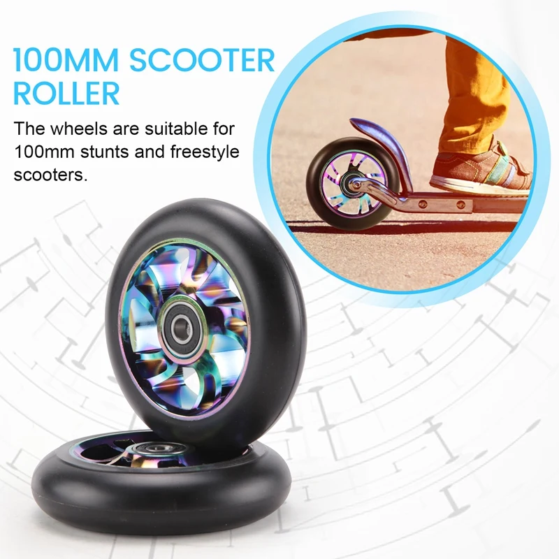 2 Pcs 100Mm Scooter Replacement Wheels With Bearing Stunt Scooter Pu Wheels For Rocking Cars, Extreme Cars, Scooters