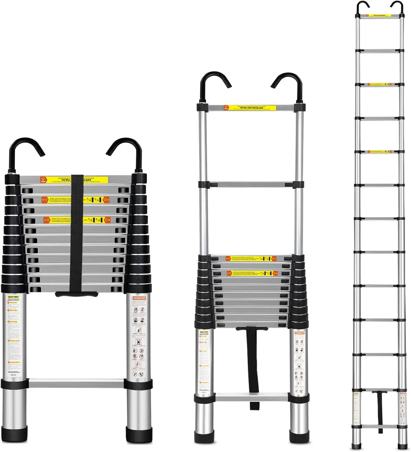 

Ladder, Miscoos16.5FT Aluminum Telescopic Extension Ladder with Non-Slip Feet, Multi-Purpose Collapsible Ladder for