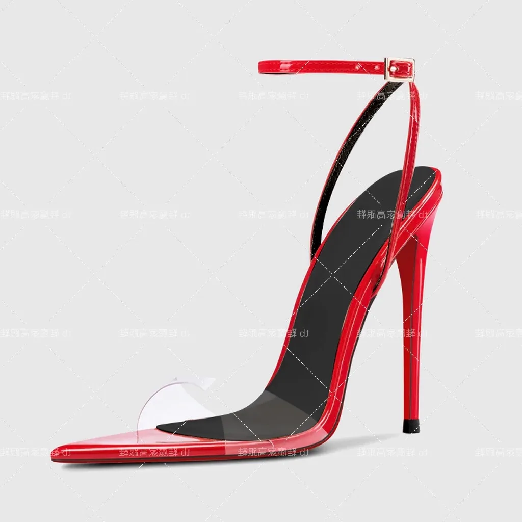 European and American Sexy Champagne Colored High Heels New Pointed Toe Open Toe Straight Buckle Sandals Women's Plus Size Shoes image 3