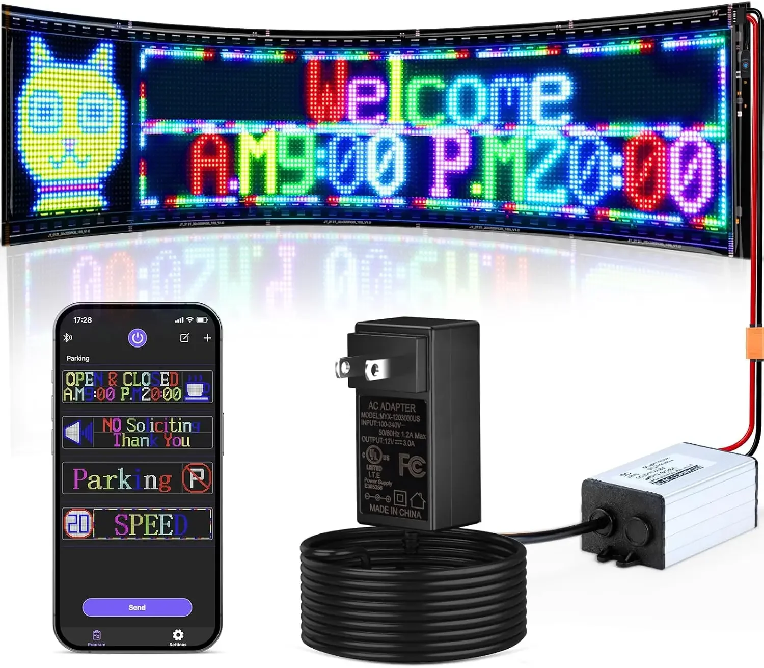 

Huge Double Programmable LED Sign, 24V/2A Ultra Bright Flexible Bluetooth APP Control LED Screen