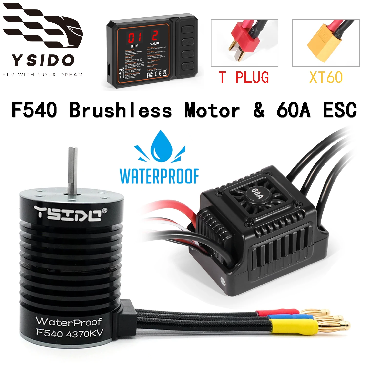 YSIDO Waterproof F540 Brushless Motor & 60A ESC W/ Program Card Combo for 1/10 1/12 Traxxas Axial Wltoys RC Crawler Off-road Car