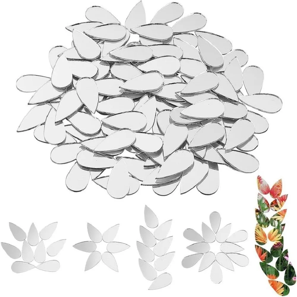 100pcs Acrylic Acrylic Mirror Stickers Water Drop Shape 3D Effect Water Drop Wall Stickers Cartoon Style Self Adhesive