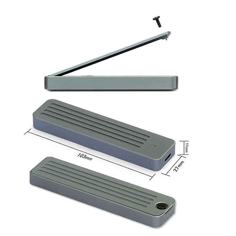 M.2 Aluminium SSD Box , Support Nvme/NGFF SATA TYPE-C USB3.2 GEN2 Aluminum 10G Dual Agreement Silver-Gray Easy To Use