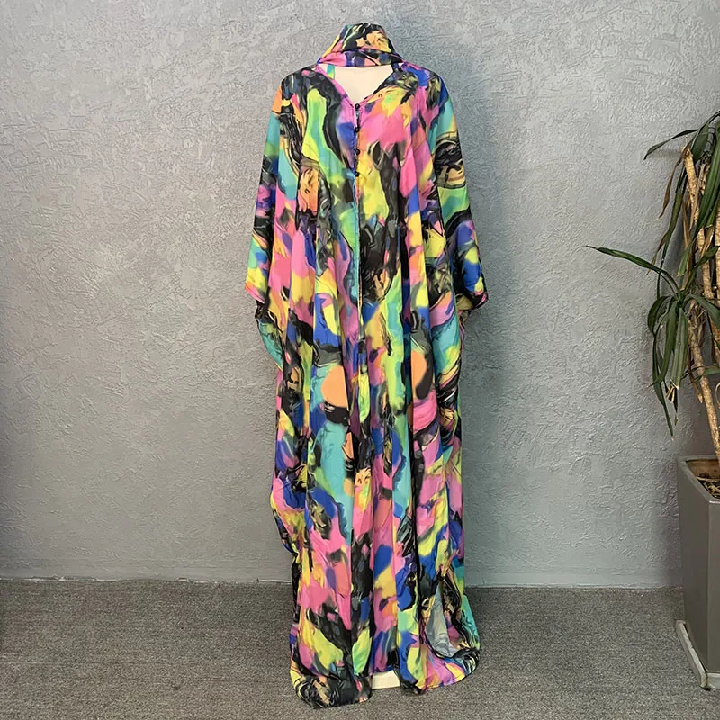 New Fashion Euramerican Women Style Batwing Sleeve Chiffon Suit Wide Leg And Cardigan Robe And Bra And Scarf Summer Beach Wear