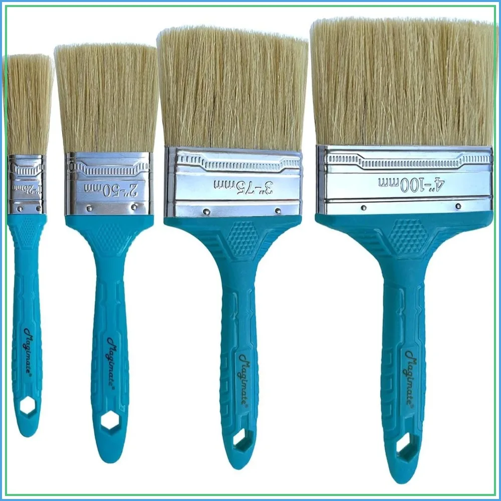4-Pack Stain Brush Set: 1, 2, 3, 4 Inch Natural & Synthetic Bristle for All Paints