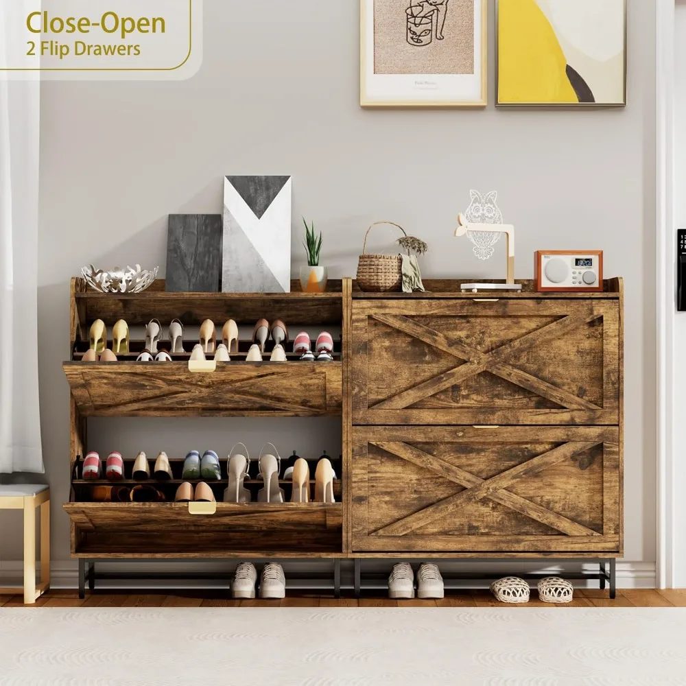 خزانة تخزين الأحذية مع درجين قابلين للطي، منظم أحذية قائم بذاته مع أرجل معدنية للمدخل، خزانة رفوف الأحذية الضيقة، ru