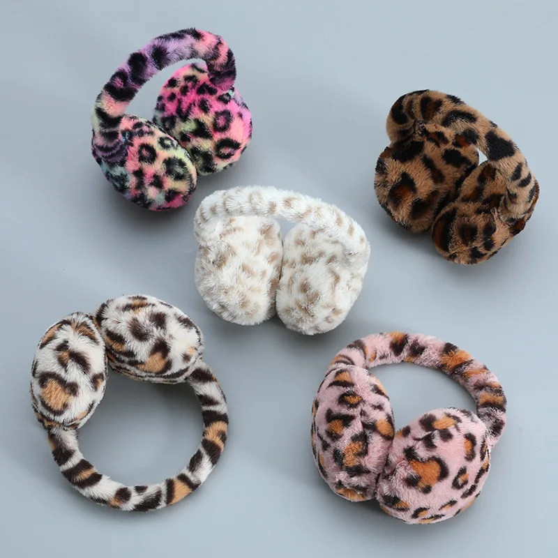 Cross-border earmuffs wear leopard print for men and women in winter warm windproof and anti-freeze memory headband simple plush