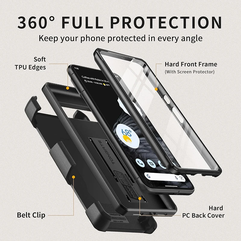For Google Pixel 8 Pro Case built Slide Camera Cover Screen Protector Full-Body Shockproof Rugged Case with Kickstand Belt-Clip