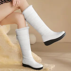 Dwaterofin Winterschuhe Wasser Schneestiefel 2024 Heiße Haut Plüsch lässige Kniestiefel Schwarze schwarze weiße Regenschuhe Damen Damen 8 Hauptverkäufe Bota Weiß am Knie - №5