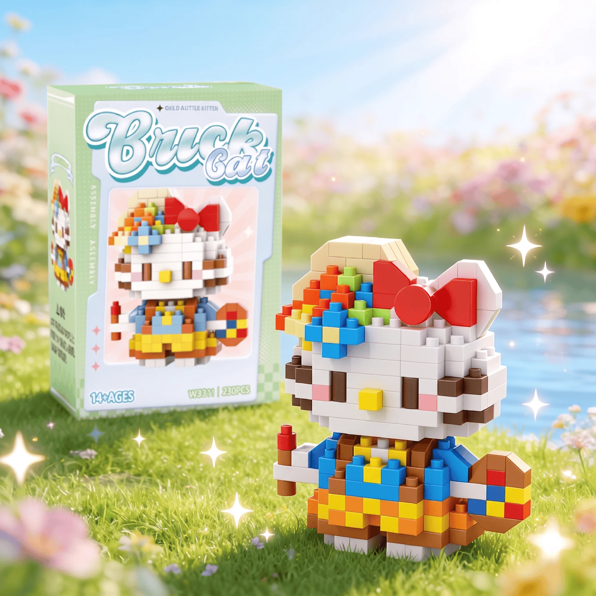 MiniKitten Baustein-Set Niedliche Cartoon-Katzen-Figuren DIY Lernspielzeug für Schreibtischdekoration Ideales Geschenk für Alle Altersgruppen – Detail 3
