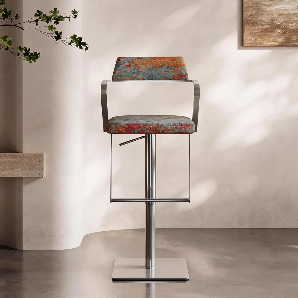 

Stainless Steel Bar Chair Modern Adjustable Height Barstools Swivel Fabric Light Luxury High-end Bar Stool