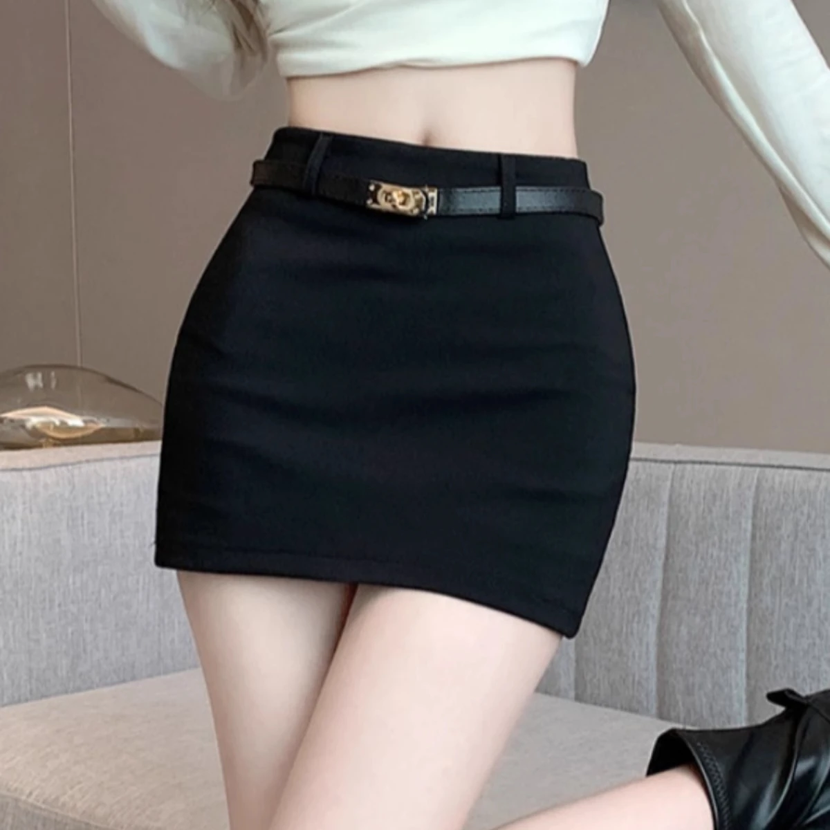 

Bla Slim Fit Skirt Women's Spring Spicy Girl Elastic High Waist f Skirt Versatile Sexy Skirt Low Waist A-Line ort...