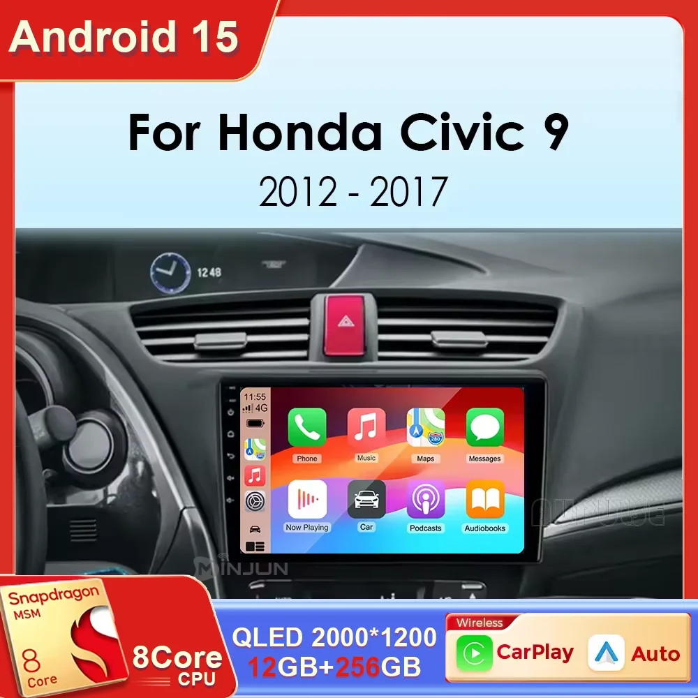 

Android 15 Car Radio For Honda Civic Hatchback 9 FK FB 2012-2017 Wireless CarPlay Android Auto RDS 4G WiFi autoradio Head Unit