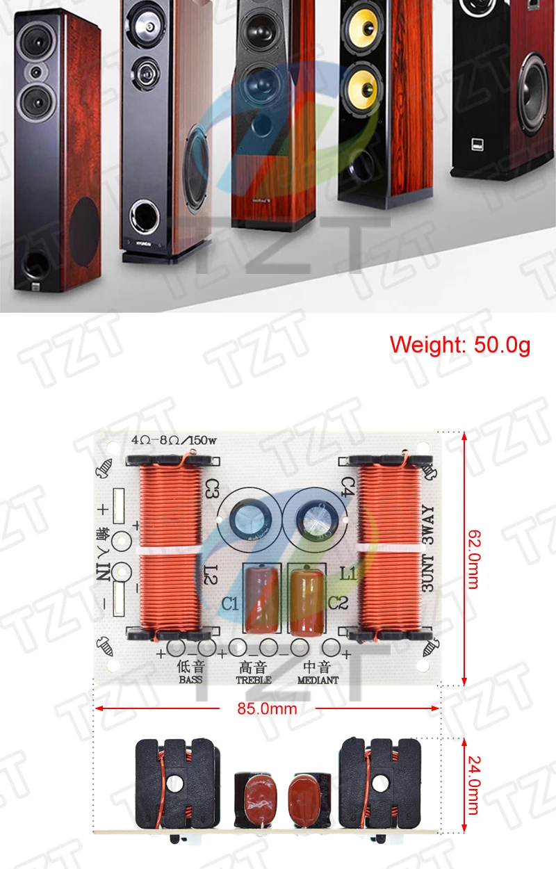 1/3PCS 3 Weg Audio Lautsprecher 150W Crossover Schaltung Höhen Mitteltöner Bass Modul Audio Lautsprecher Frequenz Teiler hause Lautsprecher – Detail 4