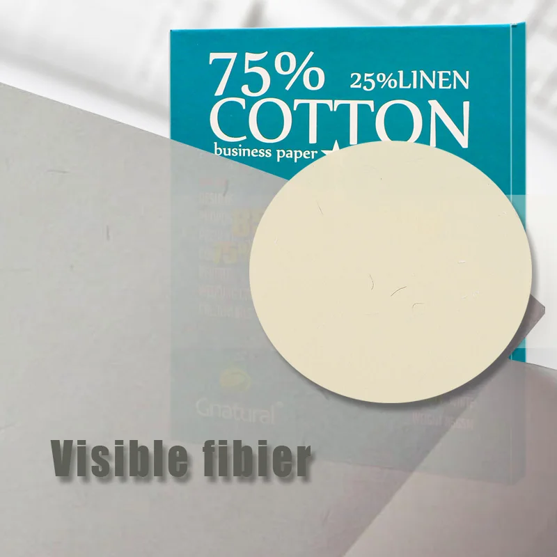 Papier A4 75% Coton 25% Lin, Couleur Ivoire, Fibre Visible, Sans Amidon, Imperméable, 210 Feuilles, 85 g/m², 297x100mm, GLYT042