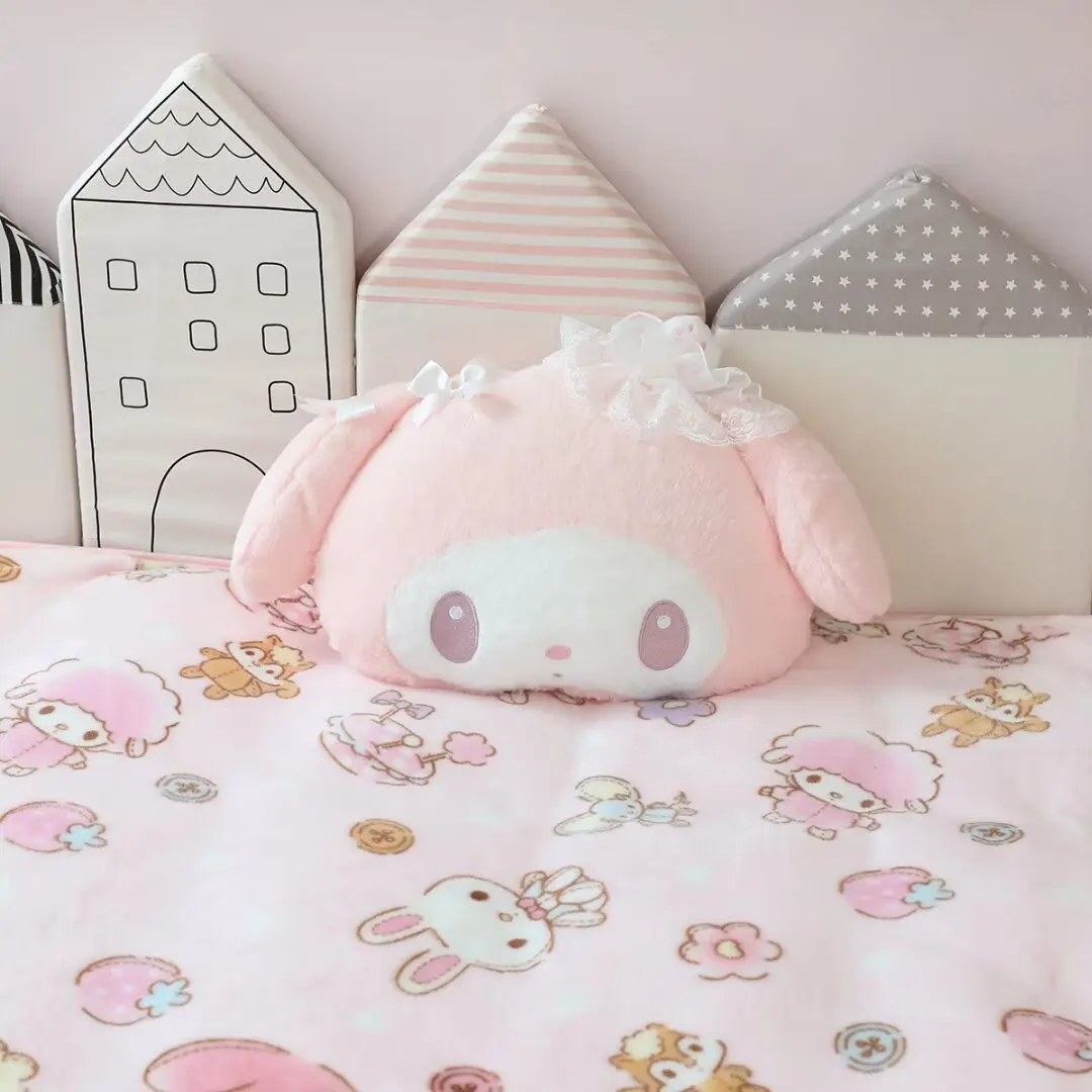 Sanrio Japanese Anime My Melody Plush Car Headrest Cute Cartoon Portable Pillow Blanket Kawaii Stuffed Pillow Gifts For Girl