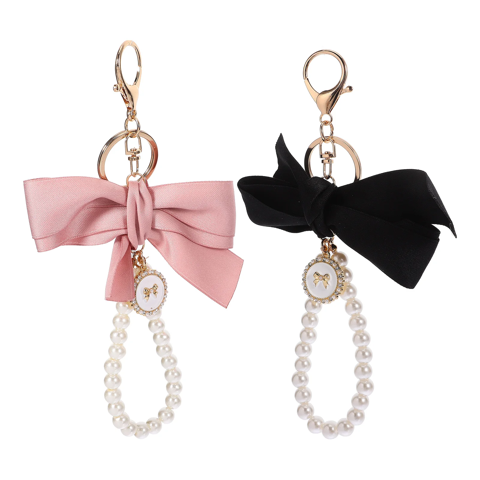 

2pcs Bowknot Pearl Keychain Cute Metal Key Rings For Women Car Keys Bag Pendant Wallet Charm Decorative Key Holder Beaded Bow