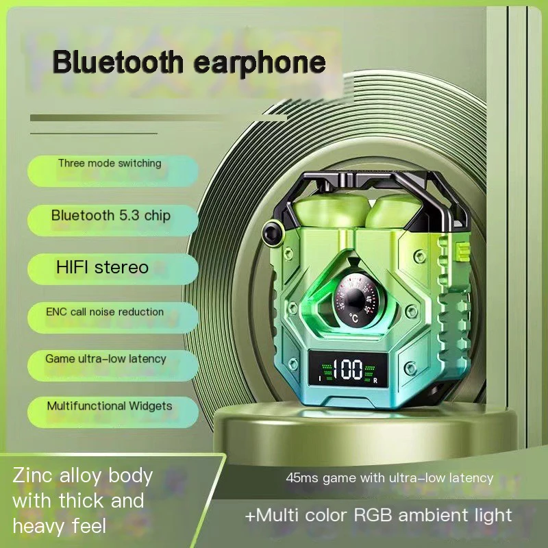 New H09 Wireless Earphones cool mecha Bluetooth 5.3 in ear Earset long endurance RGB light efficiency low delay private Earbuds