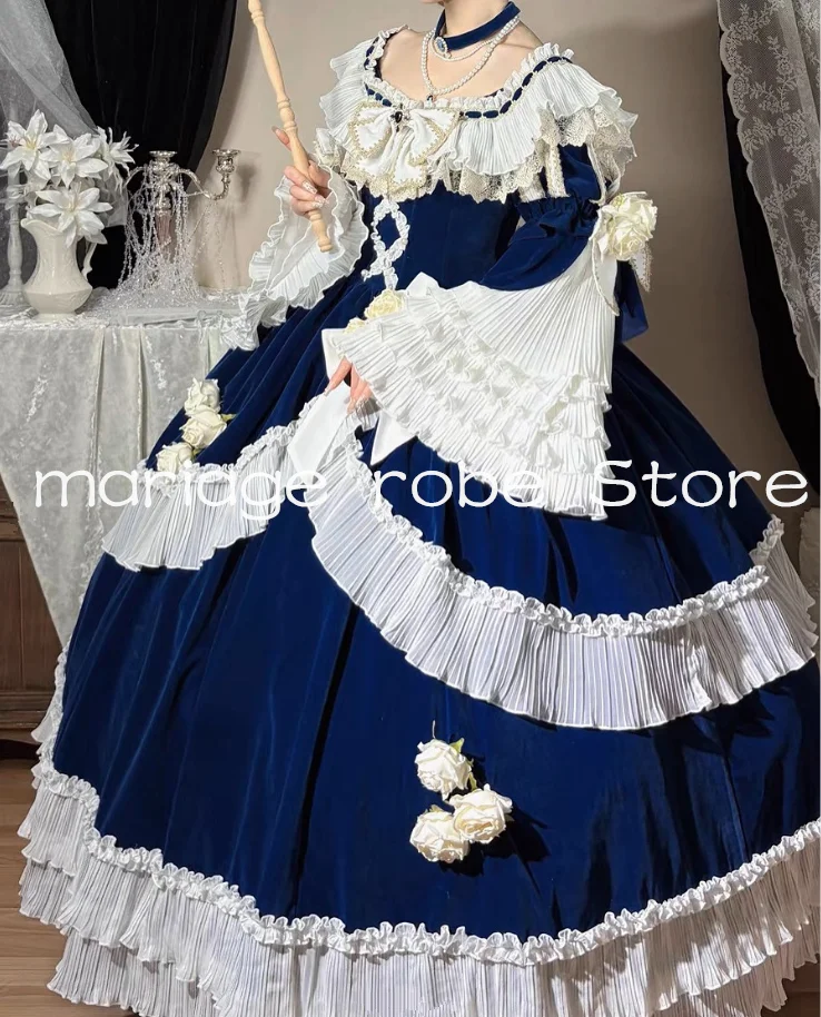 Rosa Burgunderrotes viktorianisches Ballkleid aus Samt, schulterfrei, langärmelig, Lolita, Rococ, Schnür-Abendkleid, Cosplay, maßgeschneidert